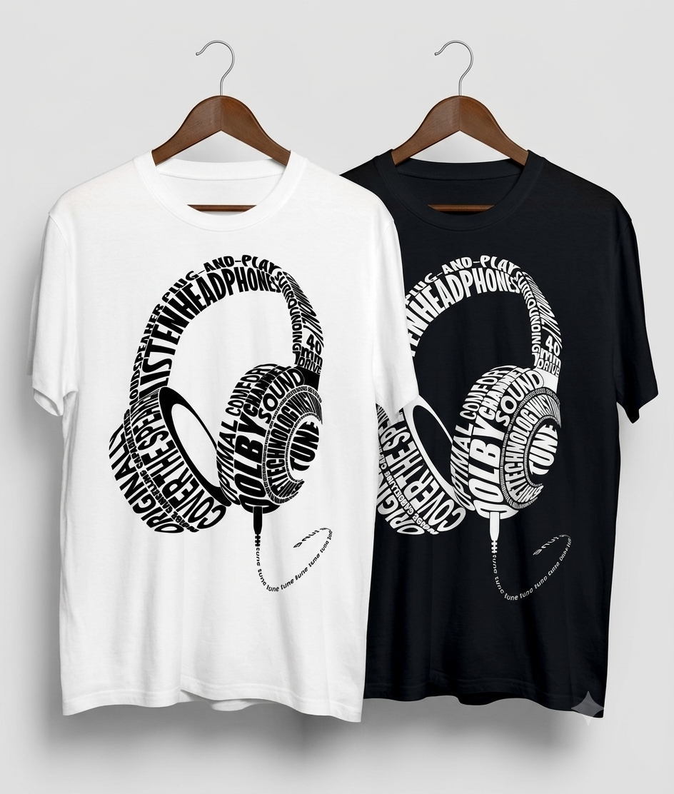 Headphones Typography Music T-Shirt
