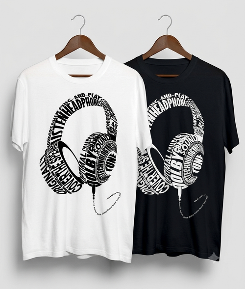 Headphones Typography Music T-Shirt